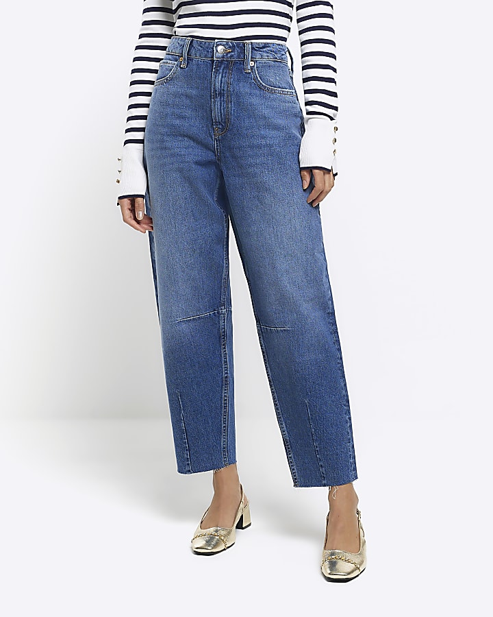 Blue high waisted barrel jeans