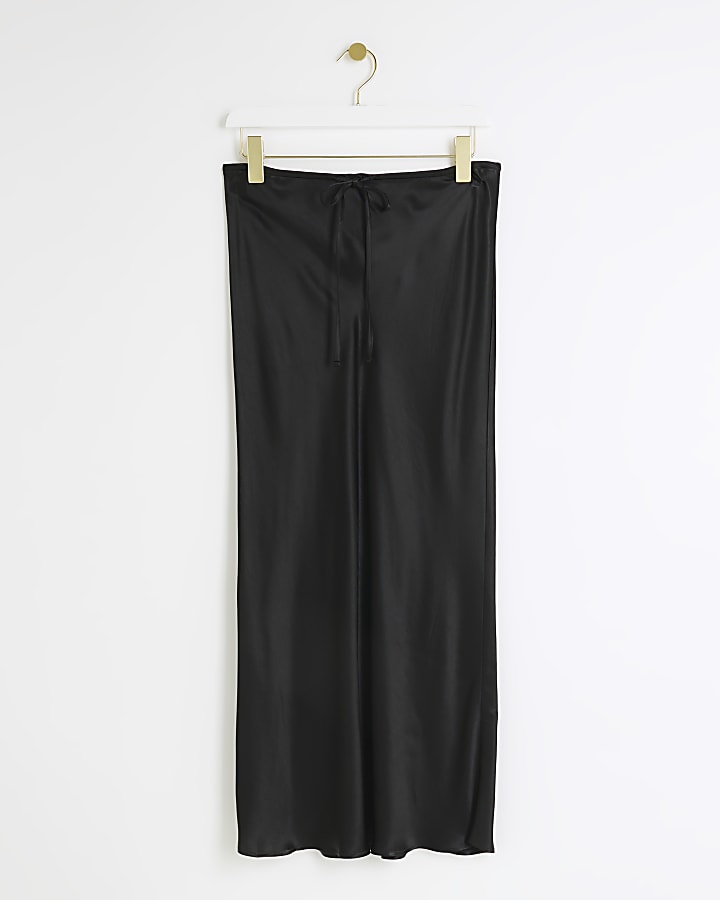 Petite black tie waist maxi skirt