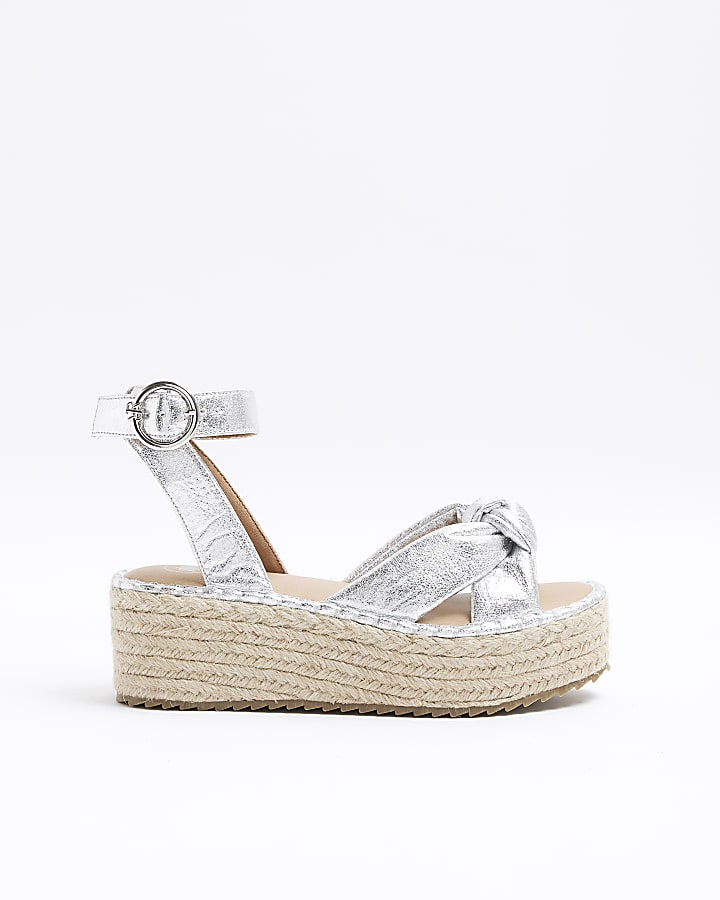 Silver Knot Flatform Espadrille Sandals