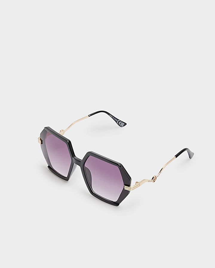 Black over sized hexagon sunglasses