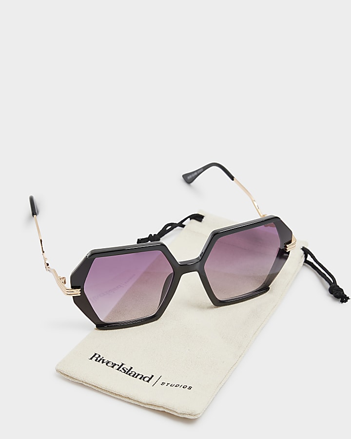 Black over sized hexagon sunglasses