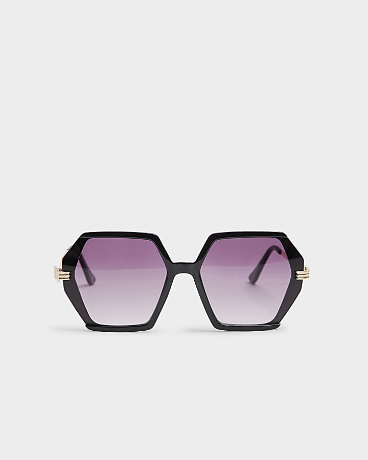 Black over sized hexagon sunglasses