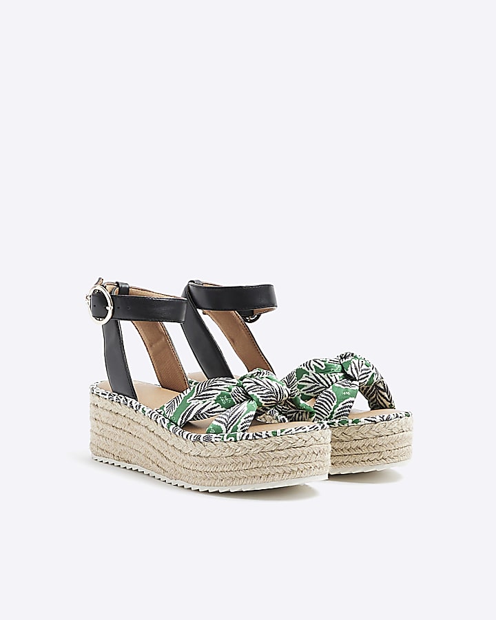 Green knot flatform espadrille sandals