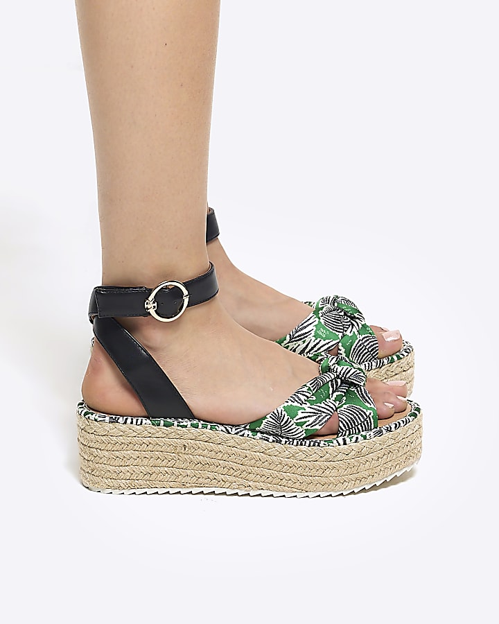 Green knot flatform espadrille sandals