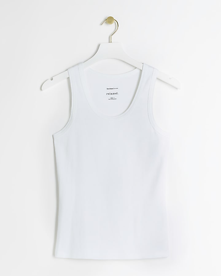 White ribbed scoop neck vest