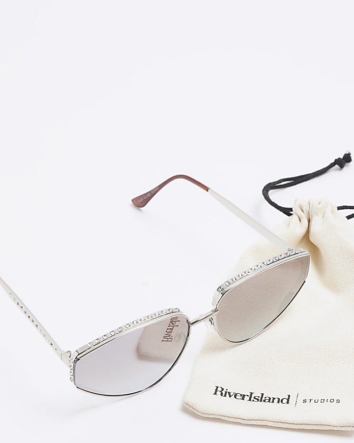 Silver diamante cateye sunglasses