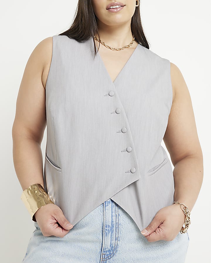 Plus grey asymmetric waistcoat