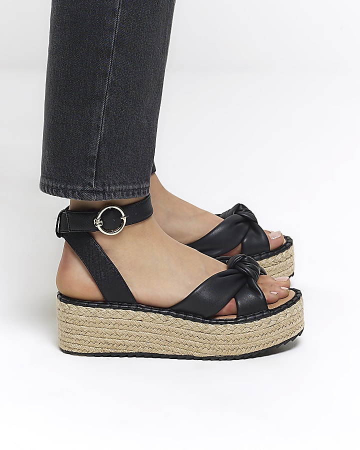 Black flatform espadrille sandals