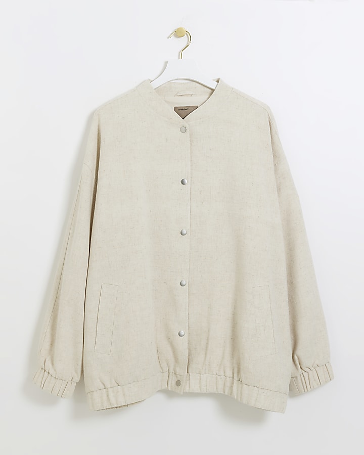 Plus beige linen blend bomber jacket