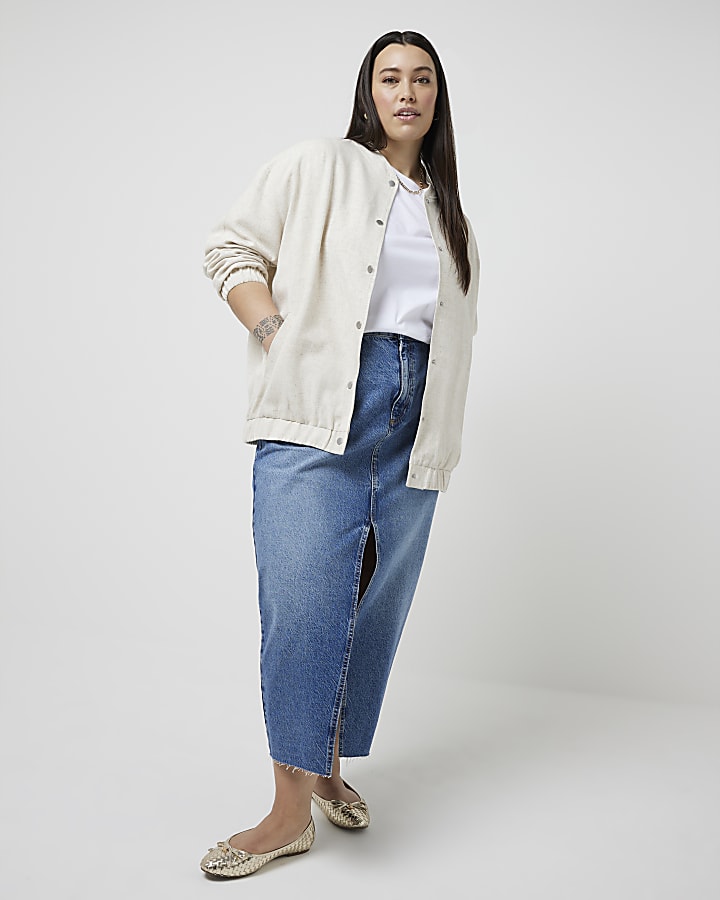 Plus beige linen blend bomber jacket