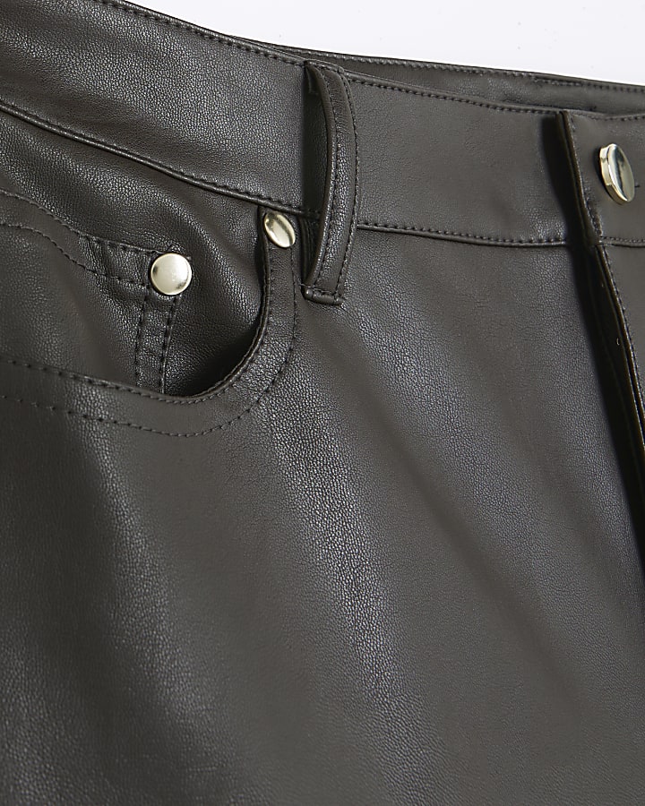 Brown faux leather straight trousers
