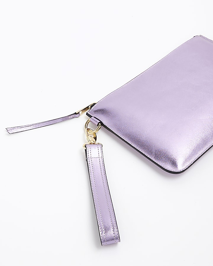 Purple metallic leather clutch bag