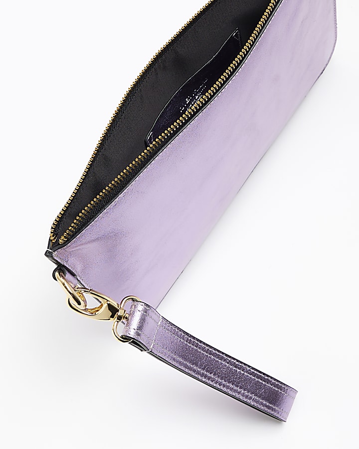 Purple metallic leather clutch bag