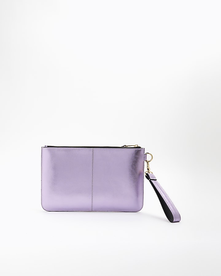 Purple metallic leather clutch bag