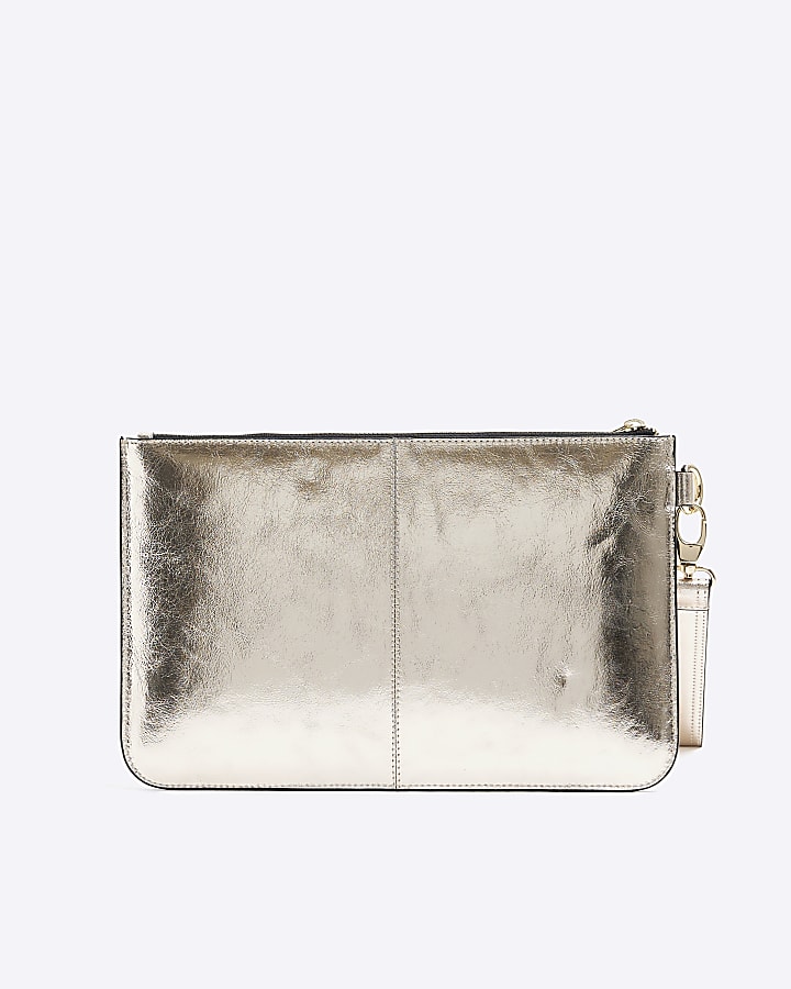 Gold metallic leather clutch bag