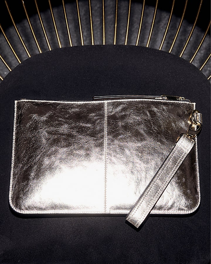 Gold metallic leather clutch bag