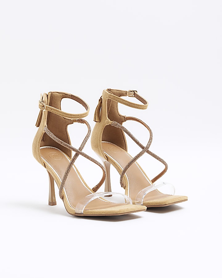 Beige embellished perspex heeled sandals