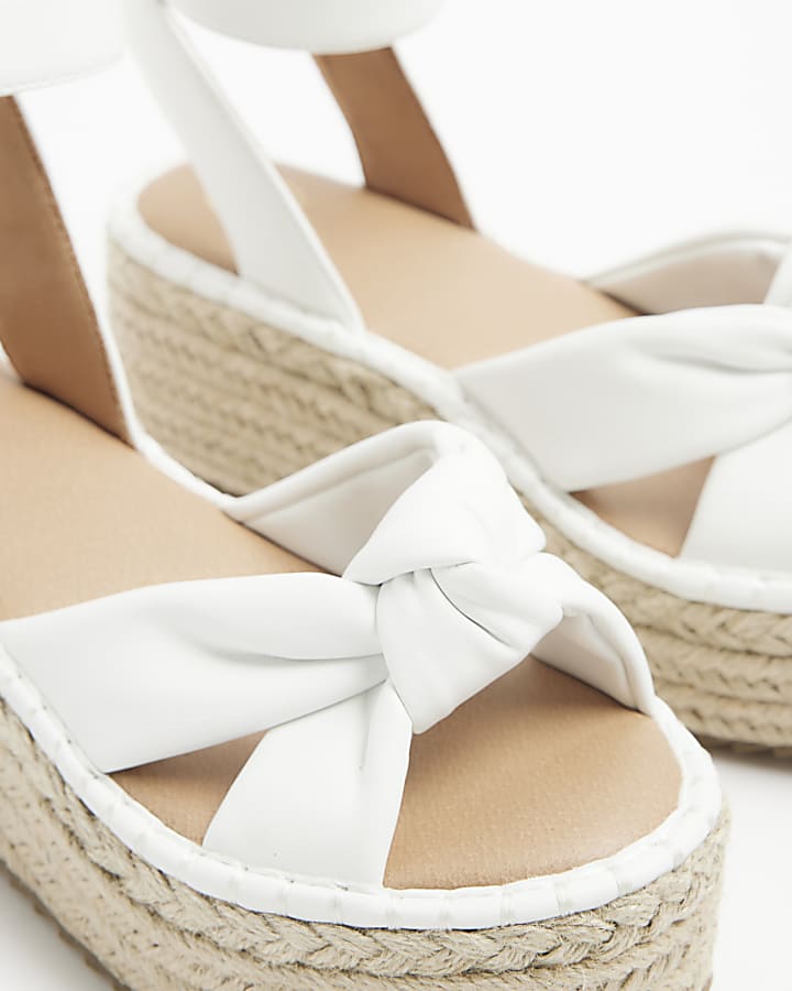 White knot flatform espadrille sandals
