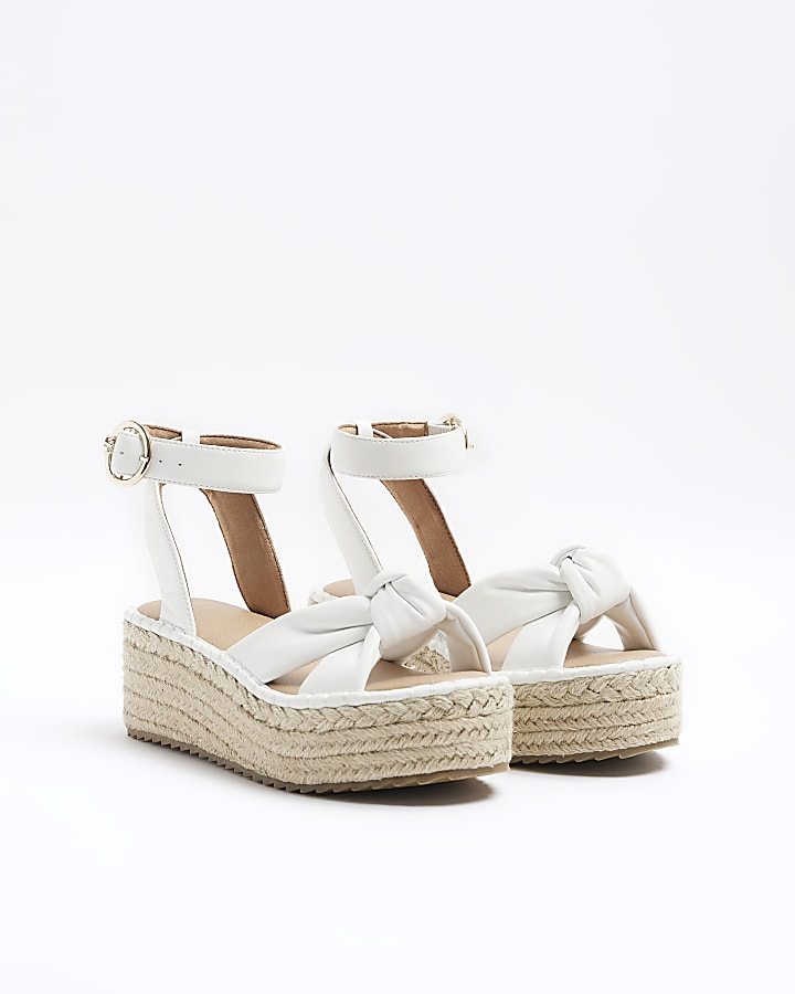 White knot flatform espadrille sandals
