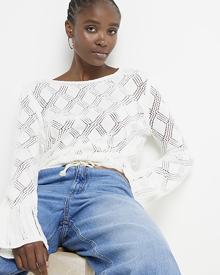 River island white crochet top on sale