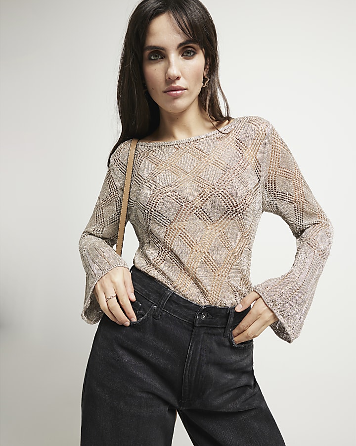 Bronze Crochet Tie Back Top