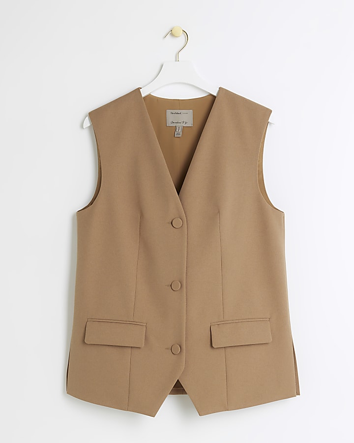 Beige longline button up waistcoat