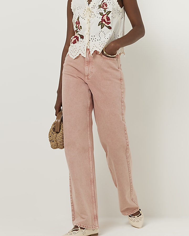Pink jeans women best sale