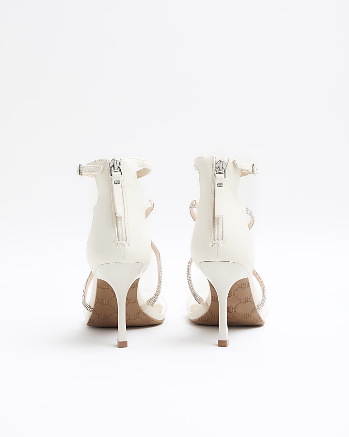 White embellished perspex heeled sandals