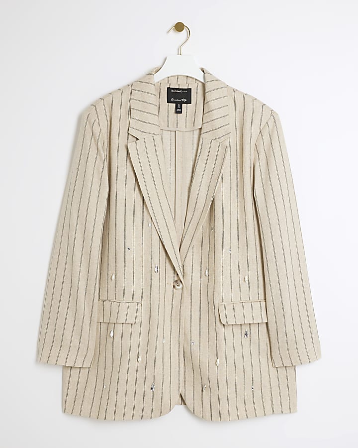 Plus cream stripe embellished blazer