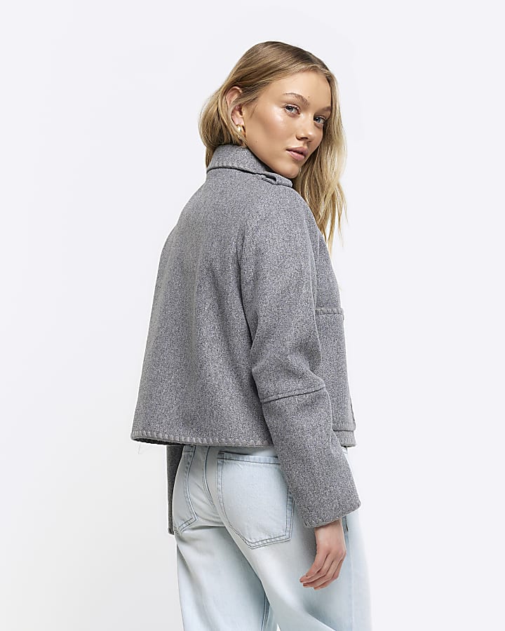 Petite grey stitch detail jacket