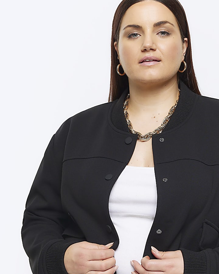 Plus black tailored crop bomber jacket
