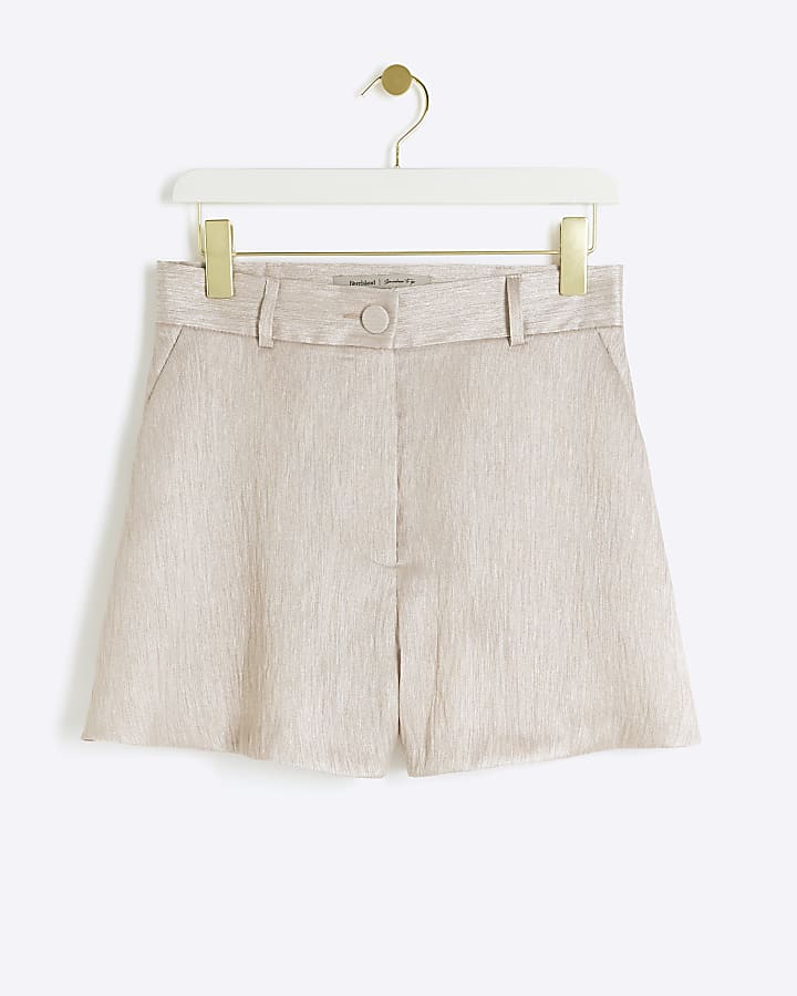 Petite beige metallic smart shorts