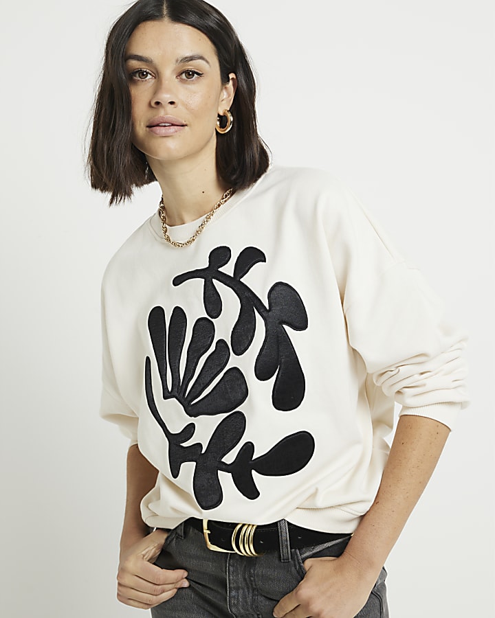 Cream flower sweatshirt