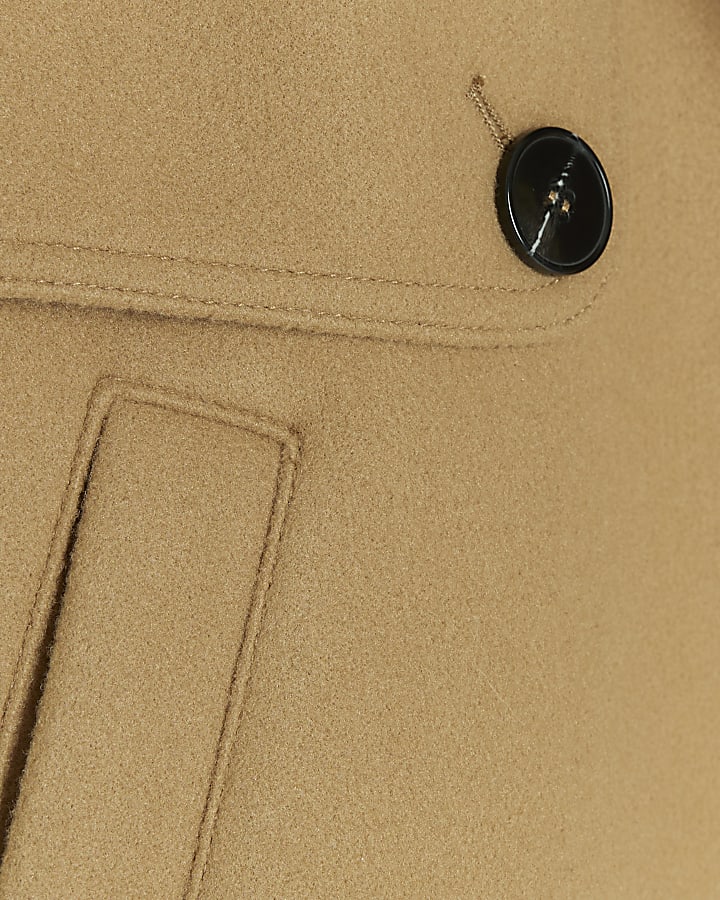 Brown faux wool crop trench coat