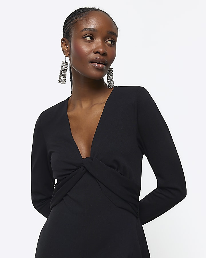 Black Twist Front Jumpsuit