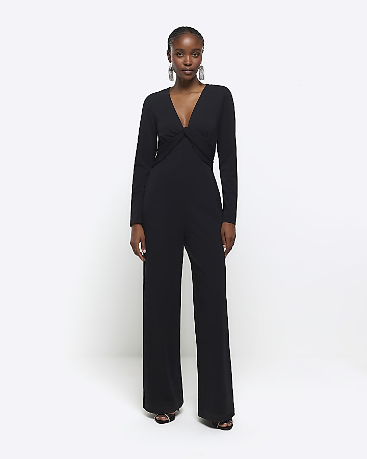 Black Twist Front Jumpsuit