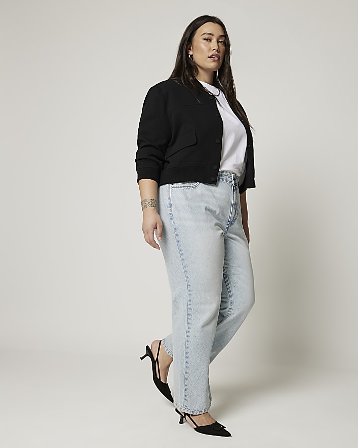 Plus blue high waisted relaxed straight jeans