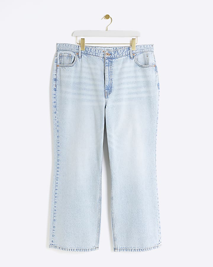 Plus blue high waisted relaxed straight jeans