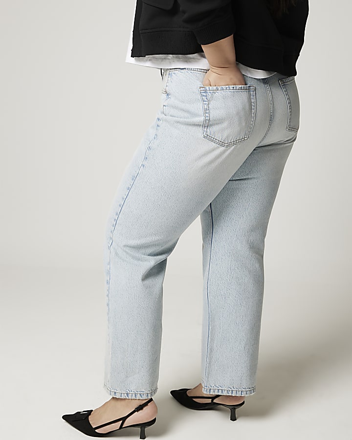 Plus blue high waisted relaxed straight jeans