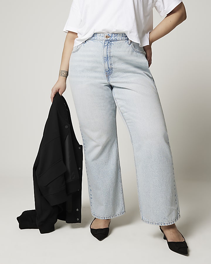 Plus blue high waisted relaxed straight jeans