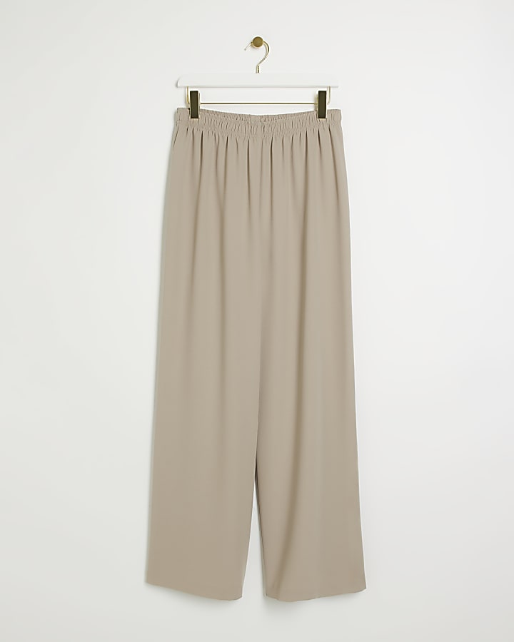 Beige pull on wide leg trousers