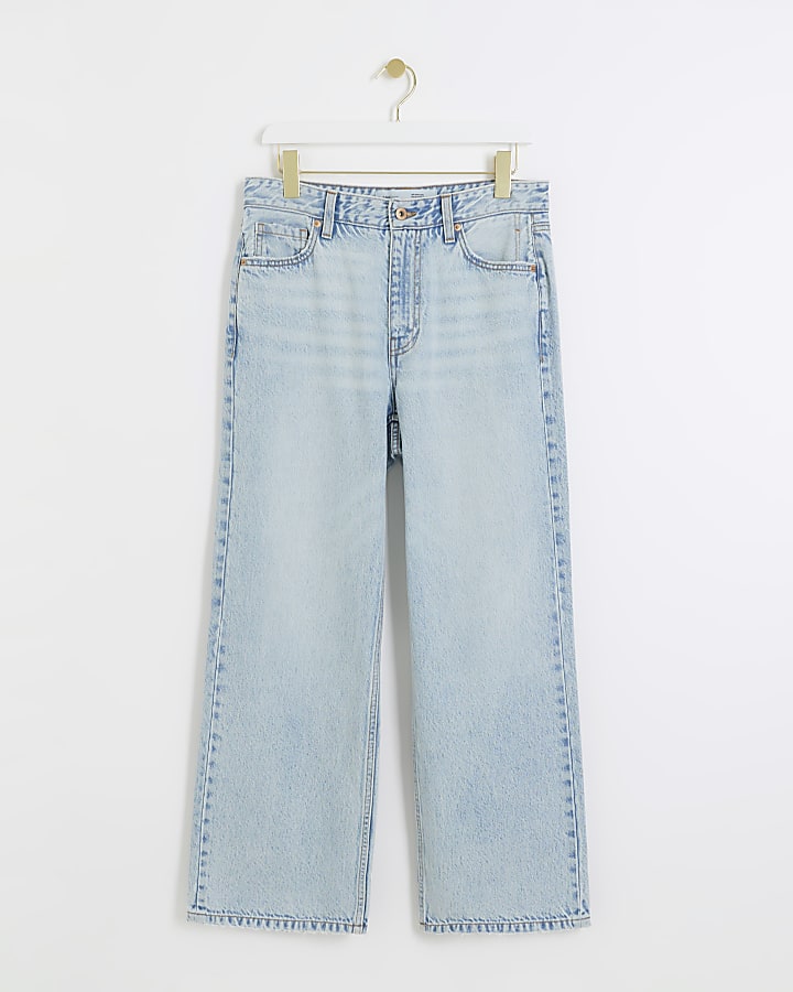 Petite blue high waisted straight jeans