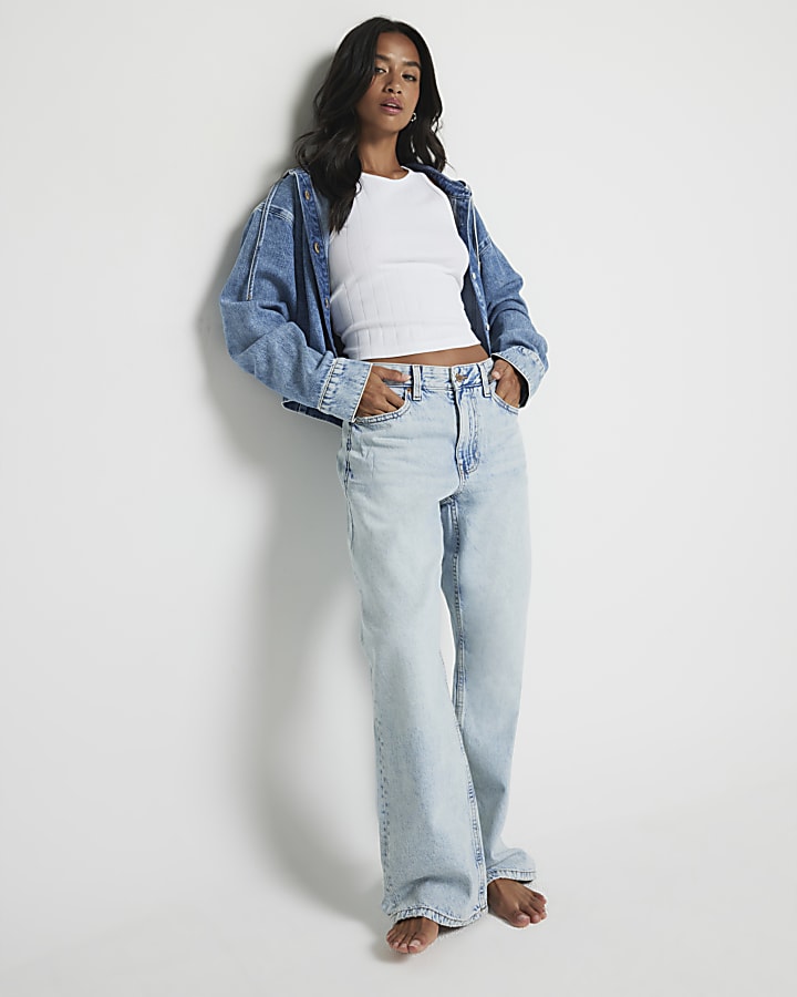 Petite blue high waisted straight jeans