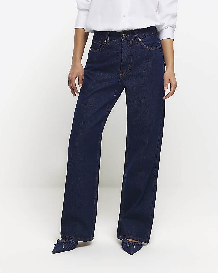 Petite blue high waisted straight jeans