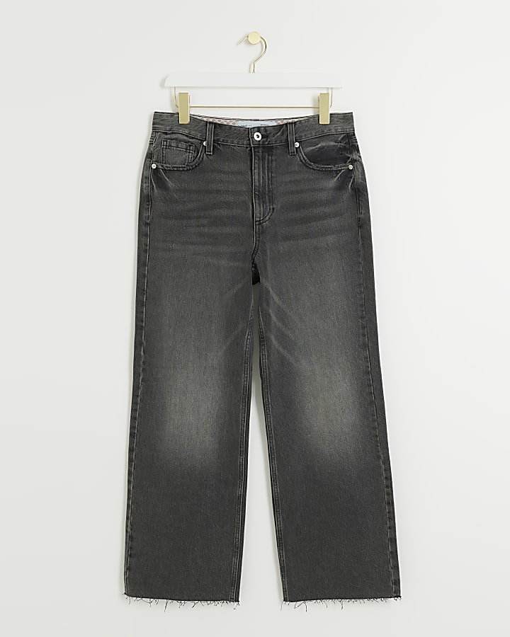 Petite black high waisted straight jeans