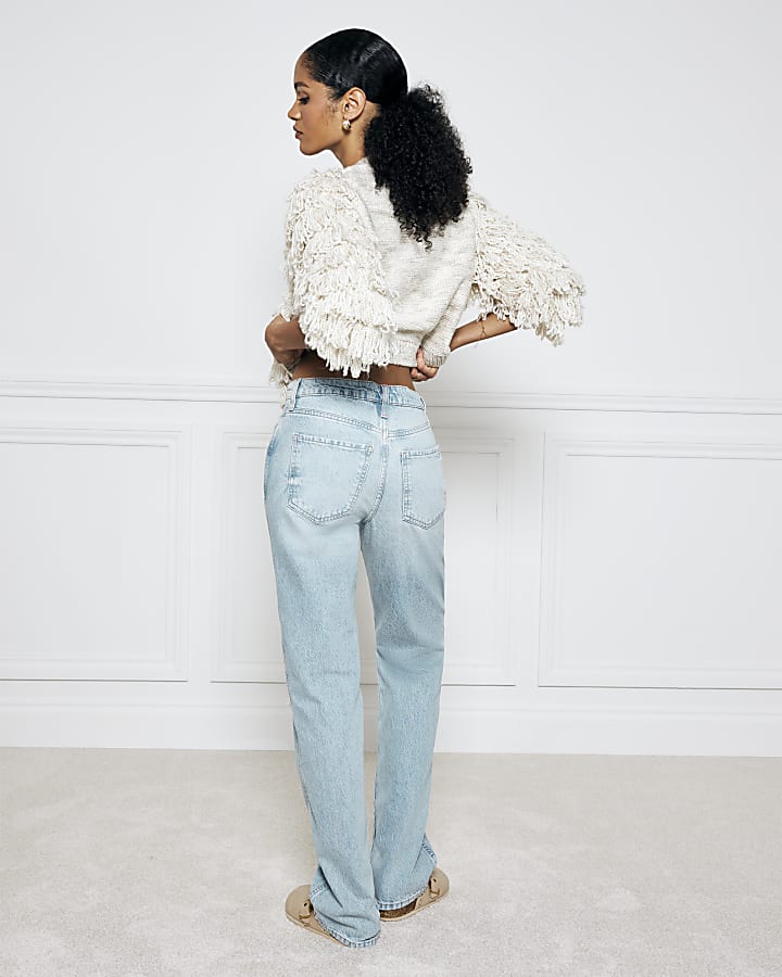 Blue high waisted ripped stove straight jeans
