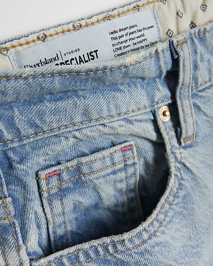 Blue high waisted ripped stove straight jeans