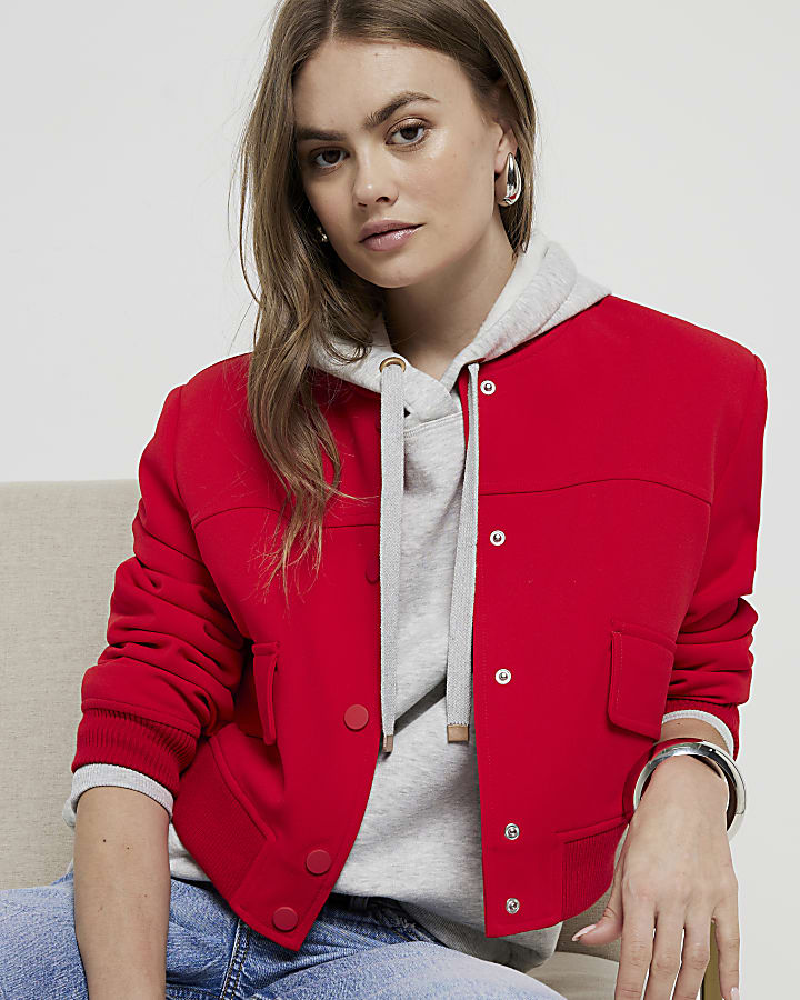 River island red bomber jacket on sale