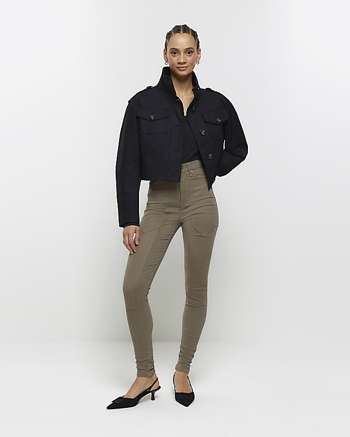 Khaki high waisted skinny jeans