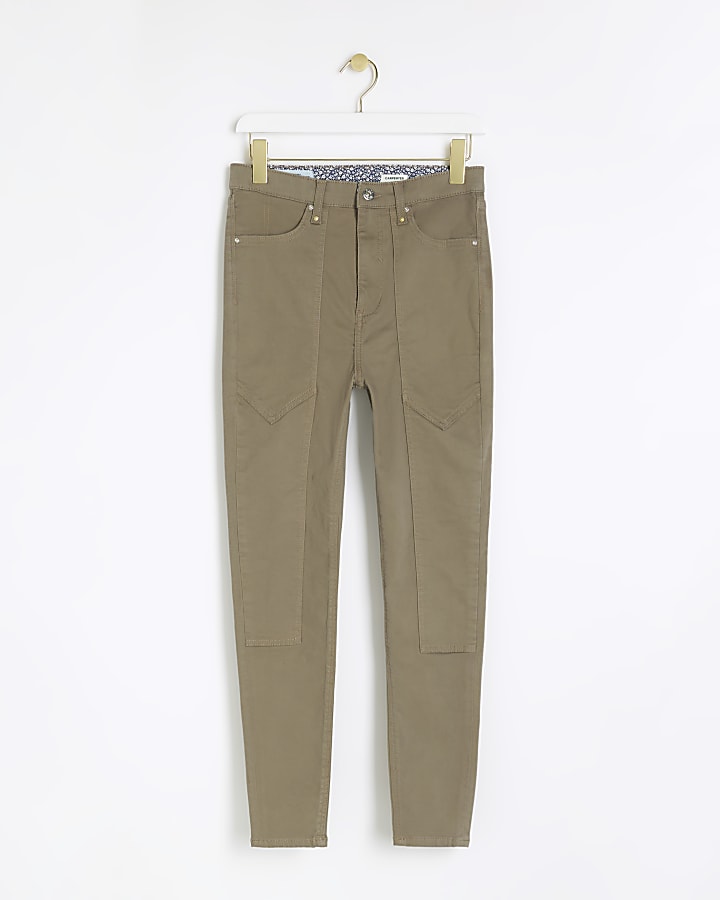 Khaki high waisted skinny jeans